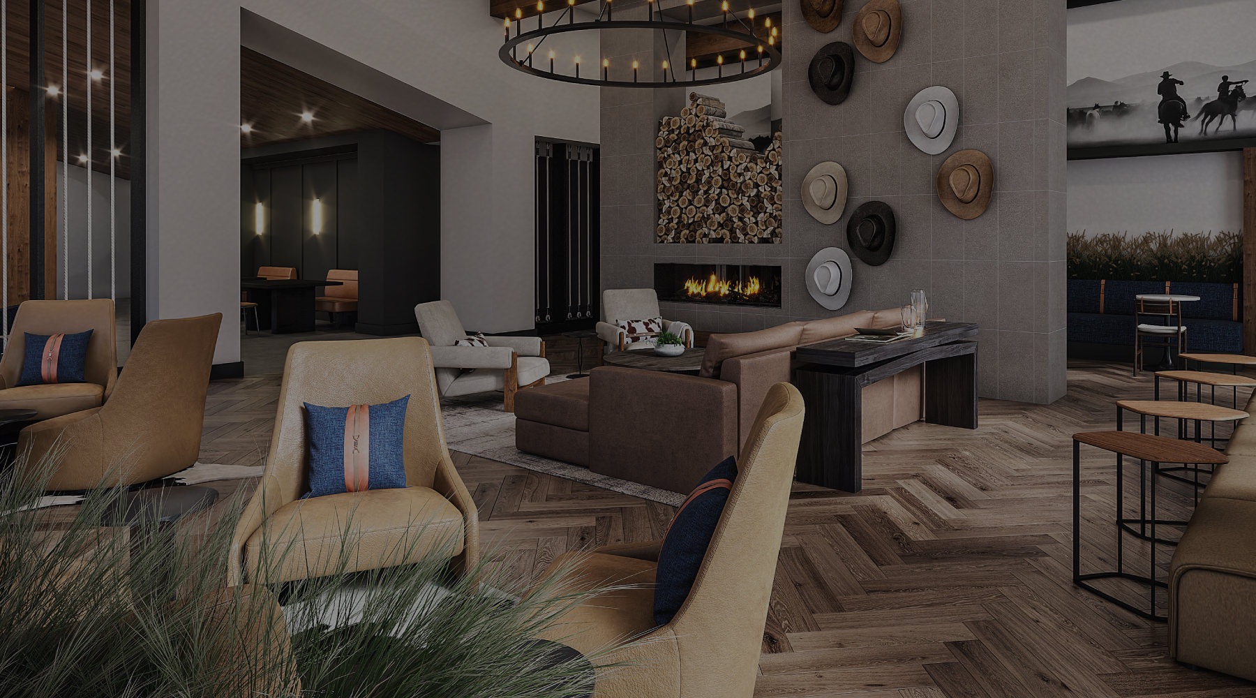 a resident lounge with a fire place